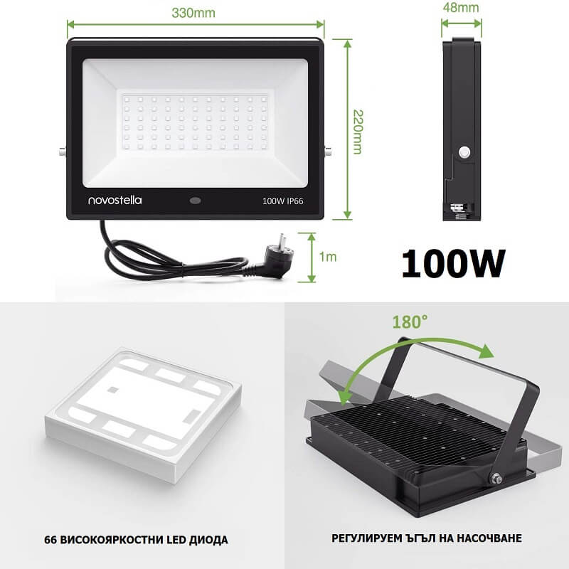 размери на 100W прожектор RF дистанционно novostella