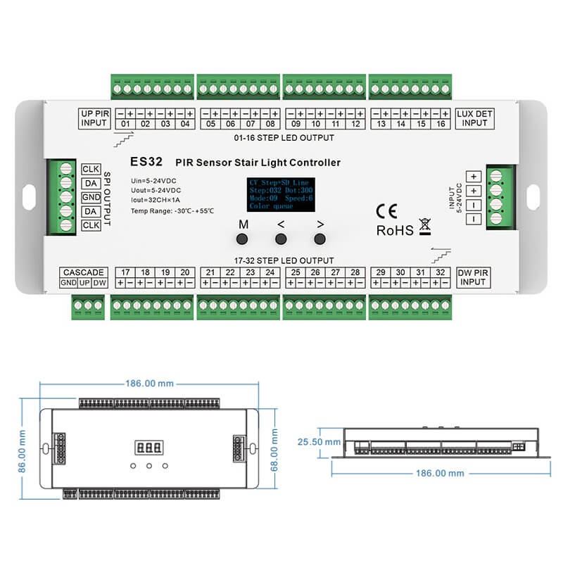 размери на контролер 32 канала за стълби