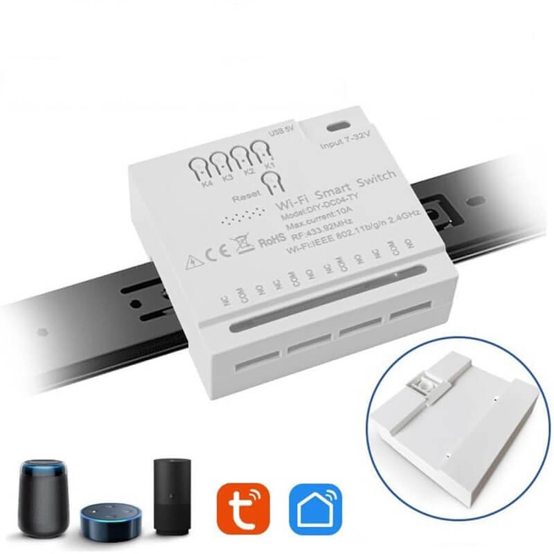 WiFi четворно нисковолтово реле за DIN шина