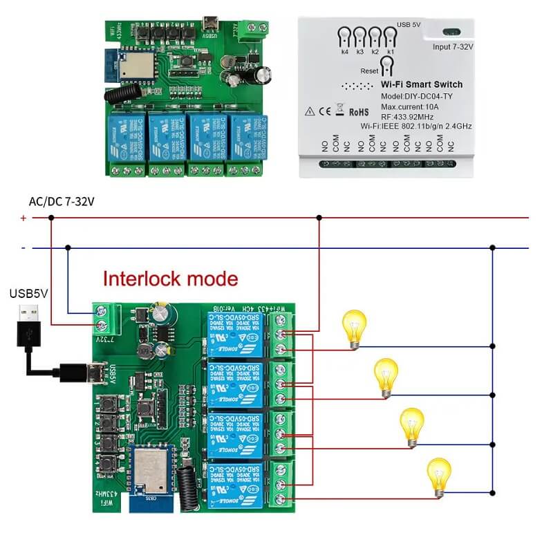 електрическа схема на свързване на 4 канала реле
