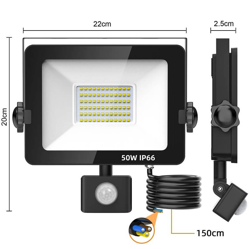 размер на прожектор със сензор за движение 50W