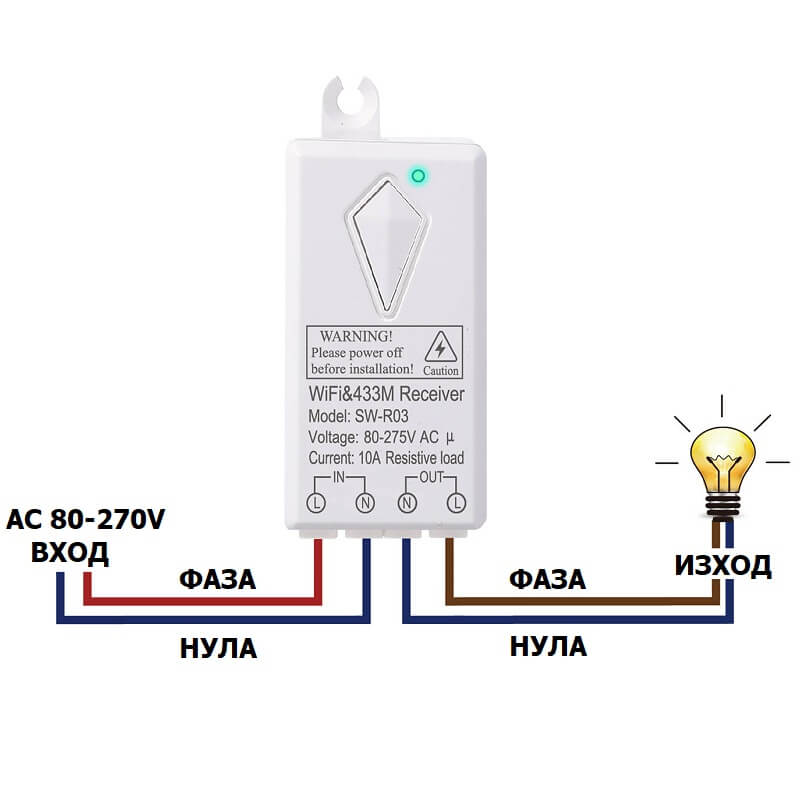 свързване на WiFi реле с осветителна верига