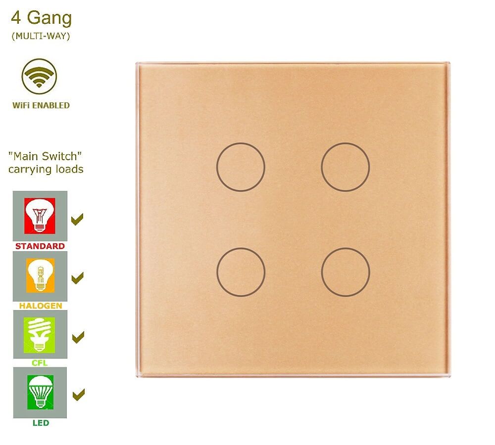 WiFi сензорен ключ с четири бутона златист цвят