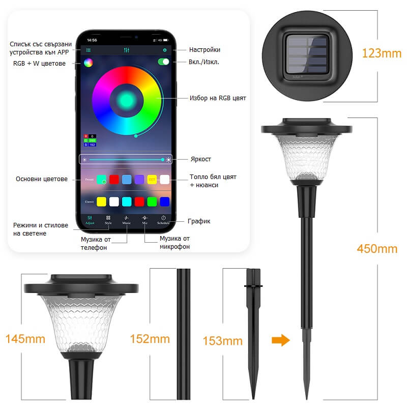 управление на соларни лампи за градина от телефон