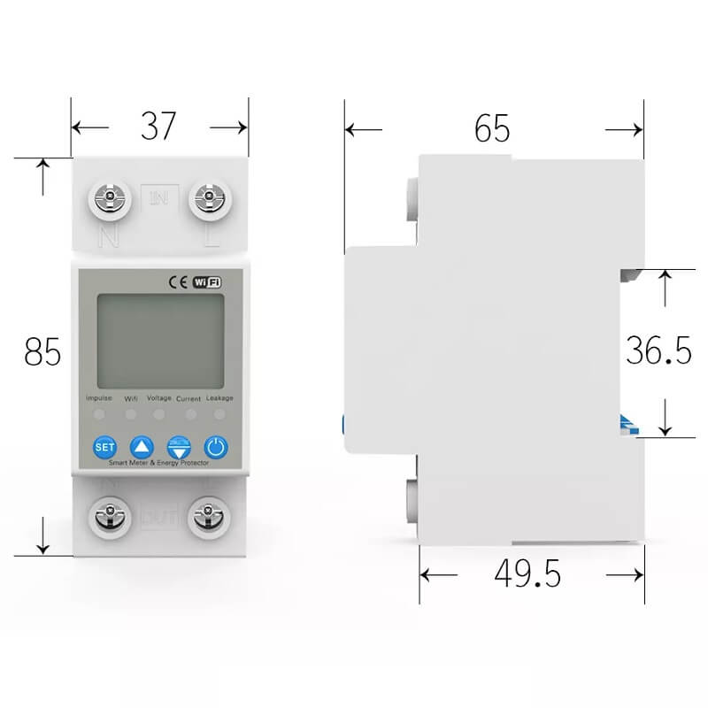 размери на wifi енергомер 63А