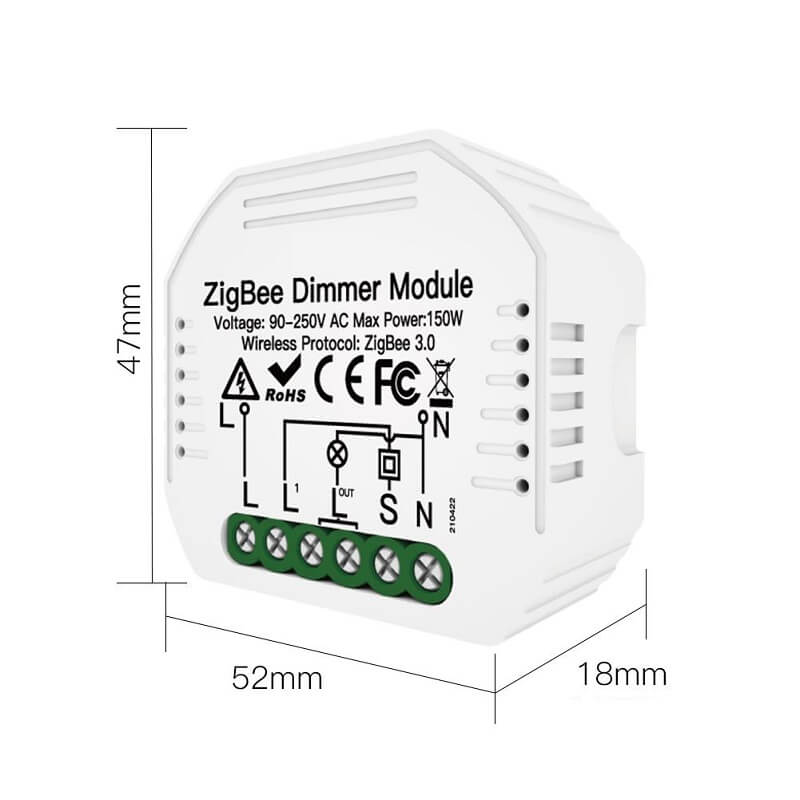 размери на zigbee димер модул единичен