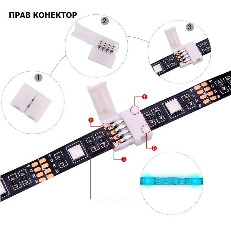 прав конектор за led лента